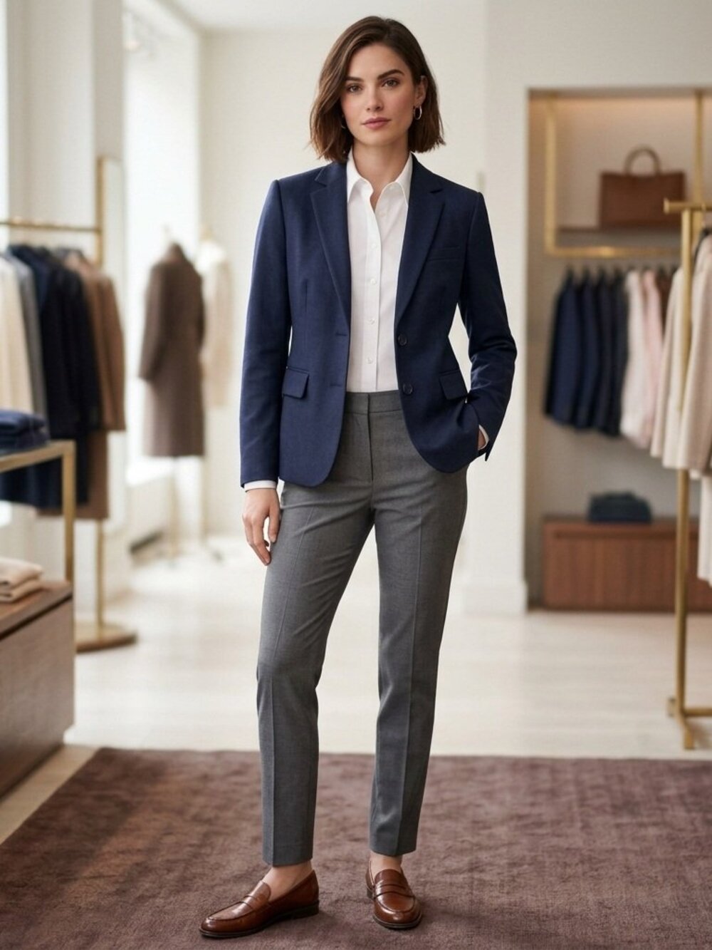 Banana Republic Navy Blue Tailored Blazer Size 6 Cotton Stretch